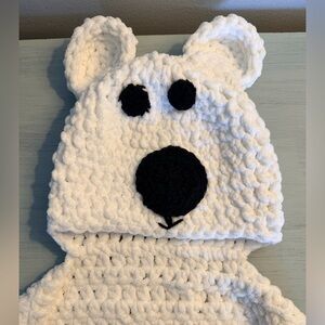 Adorable handmade Polar Bear Plunge Hooded scarf with mittens.